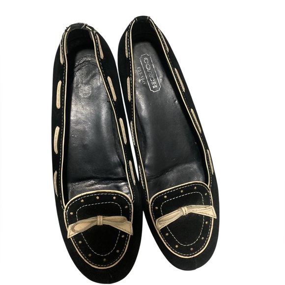 Coach Women's Black and Cream Suede Loafers w/ cute bows-9.5 - Picture 2 of 7